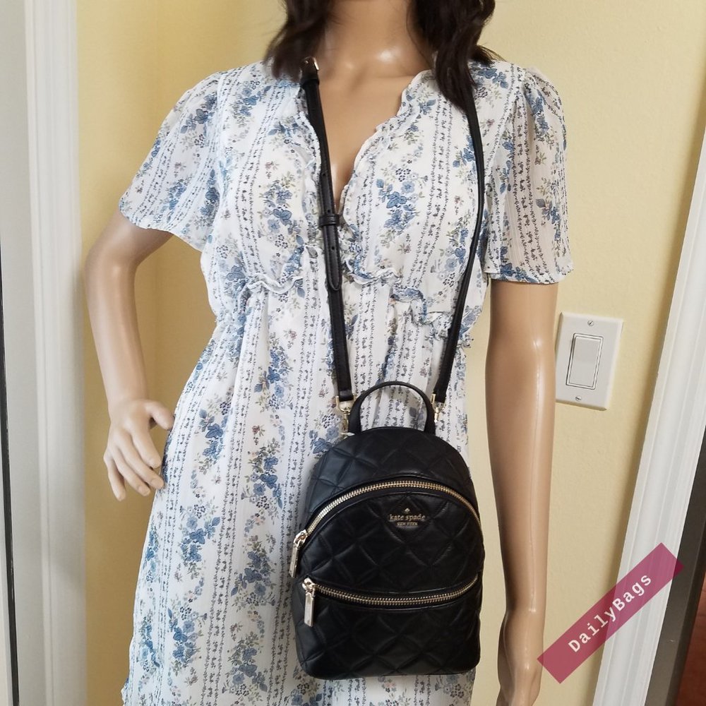 BLACK MINI CONVERTIBLE BACKPACK KATE SPADE LEATHER - Picture 7 of 15